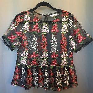 Floral Embroidery Mesh Top